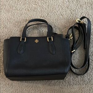 Tory Burch Black Leather Mini Satchel with Gold Hardware